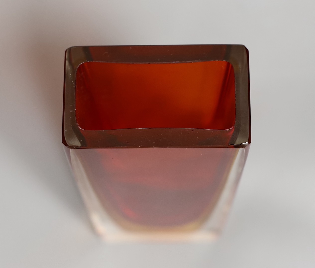 A Murano cased amber and red glass slab vase, 28cm
